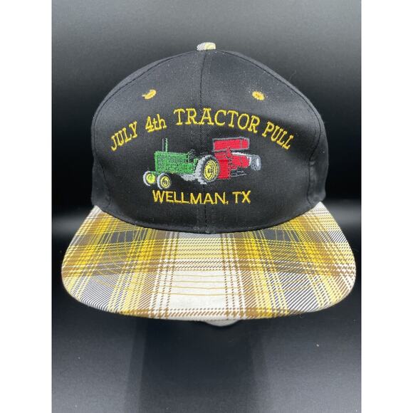 Vtg Plaid Hat Trucker Snapback Cap Nissin Tractor Pull Yellow Embroidered - Picture 2 of 7